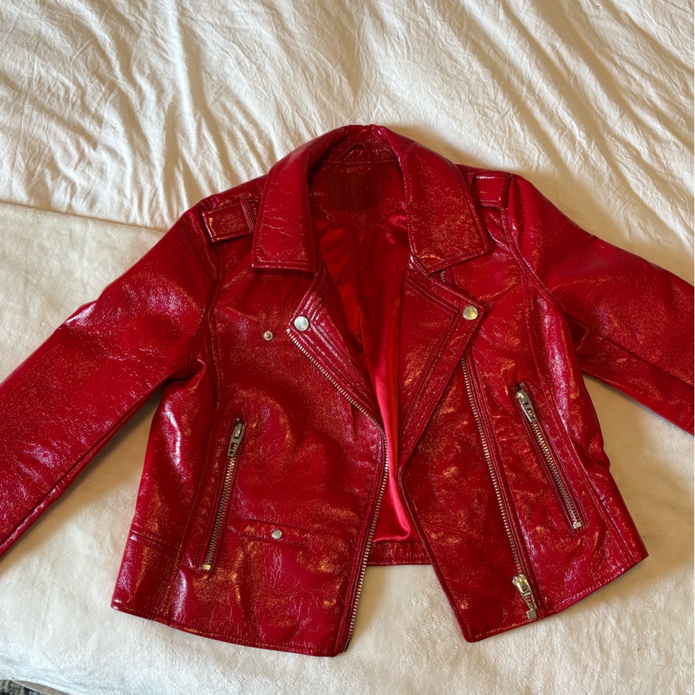 Cherry Red Shiny Patent Faux Leather Blank NYC Jacket
